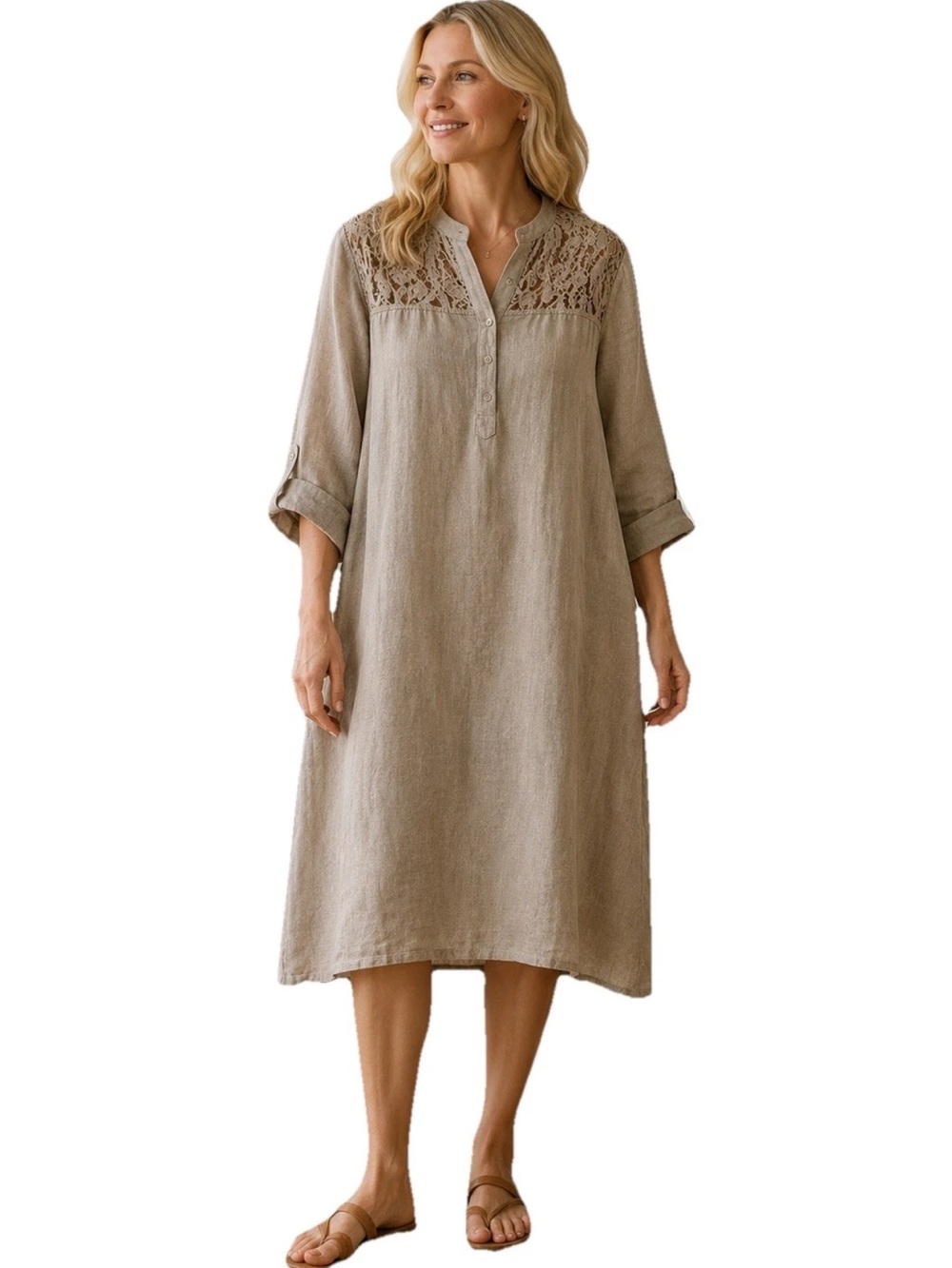 Valentina Naldi 100% Linen Minimalist Medium Dress Made In Italy Quiet Luxury